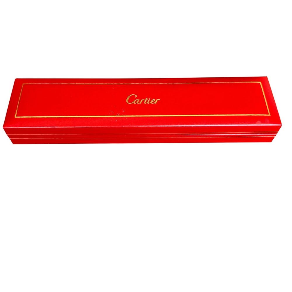Vintage Cartier rectangular red jewelry presentation box with white satin lining